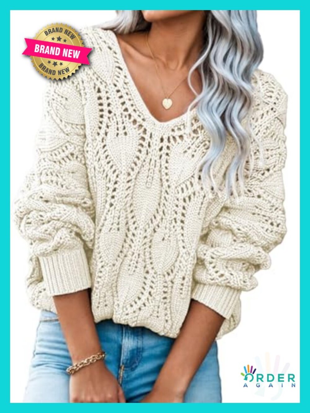 Dokotoo Women's V Neck Crochet Hollow Out Sweater Pullover